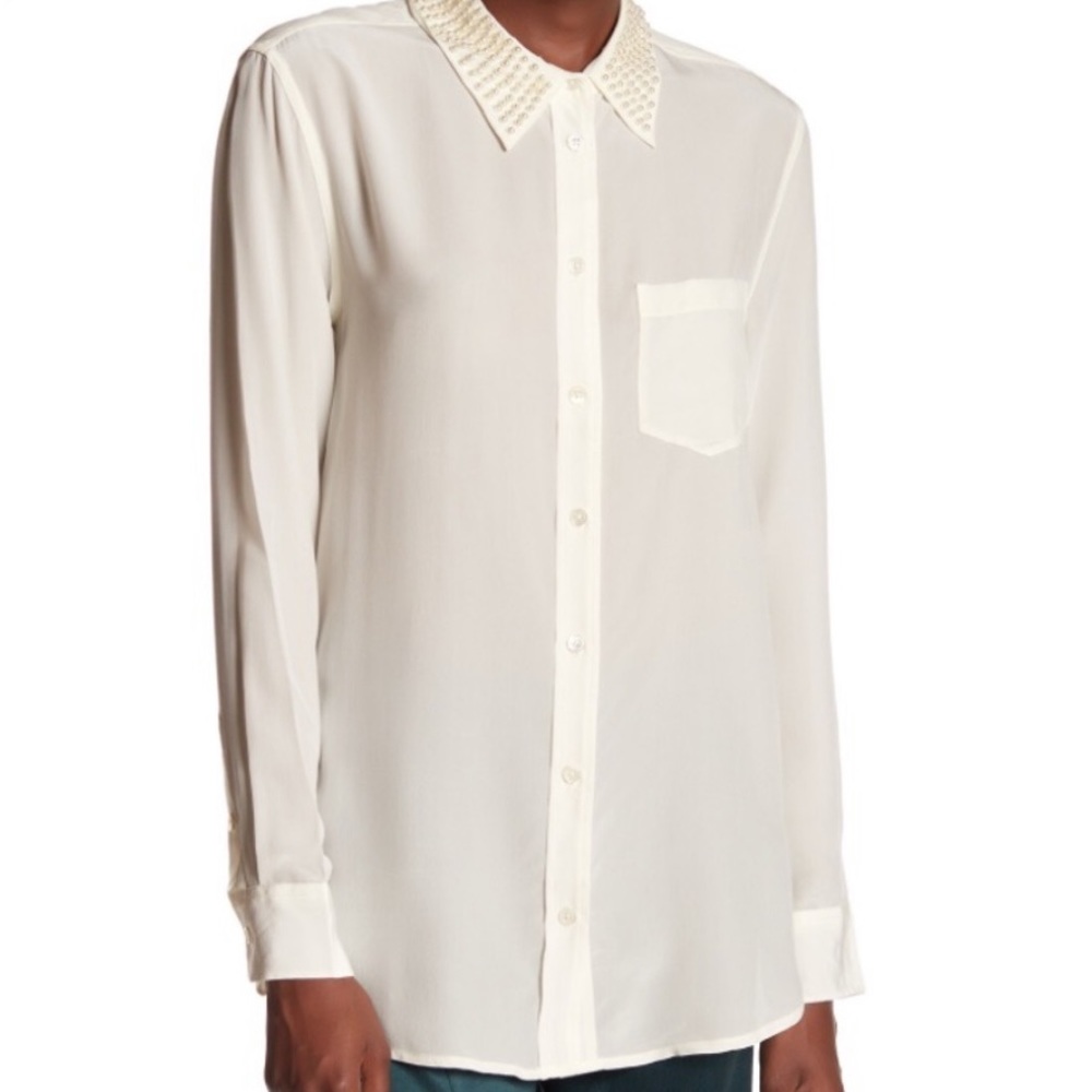 Equipment Reese White Silk Pearl Collar Blouse